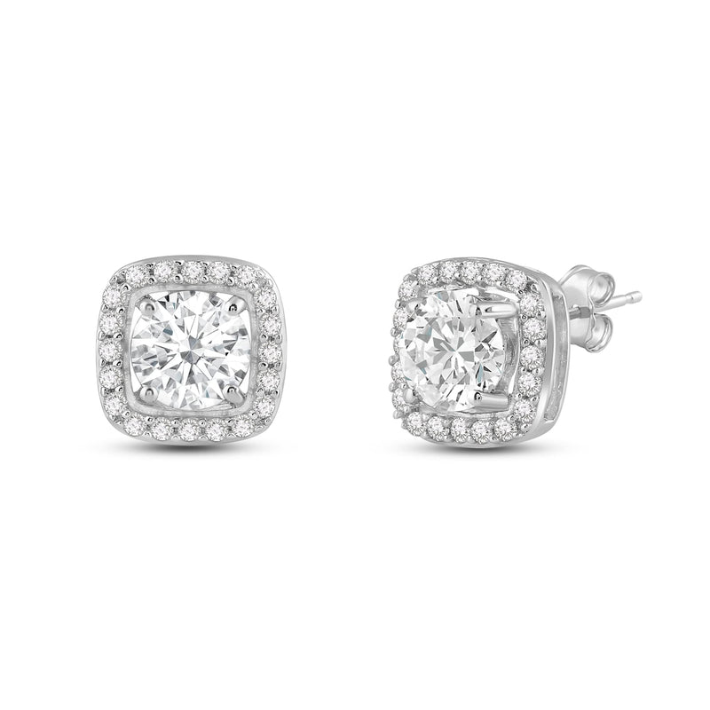 Jewelili Sterling Silver 5.0 MM Round Created White Sapphire Stud Earrings