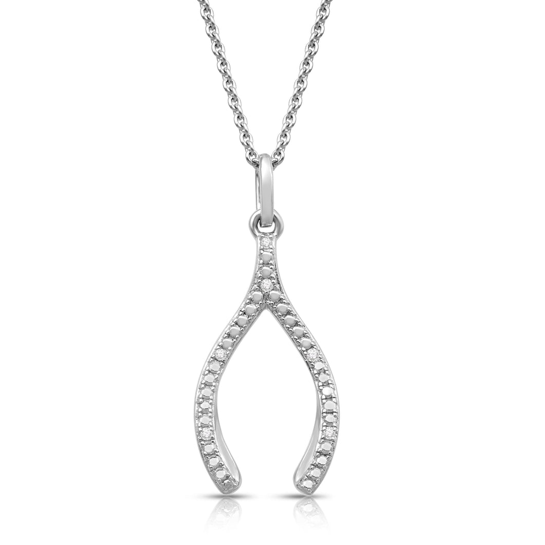 Jewelili Sterling Silver Natural White Round Diamond Accent Wishbone Pendant Necklace