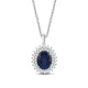 Load image into Gallery viewer, Jewelili Sterling Silver 10x8 MM Oval Created Blue Sapphire and Round Created White Sapphire Halo Pendant Necklace
