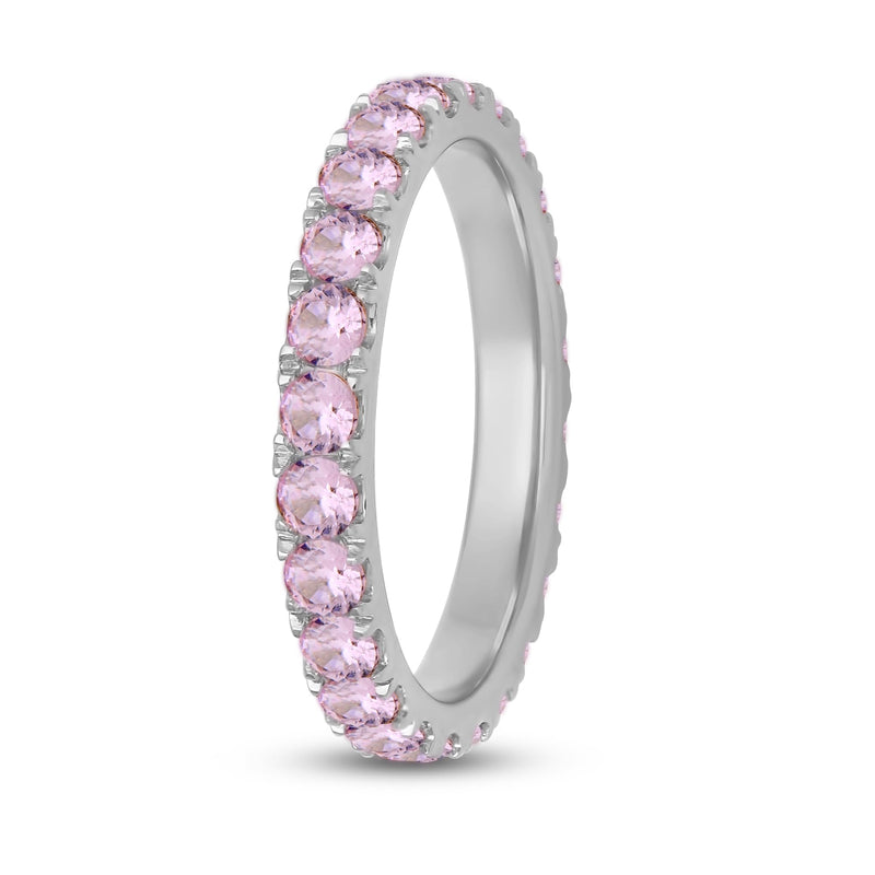 Jewelili Sterling Sliver Pink Sapphire Cubic Zirconia Half Eternity Promise Wedding Band
