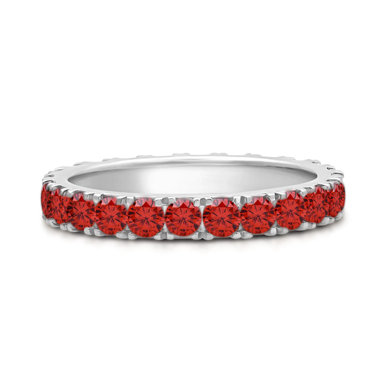 Jewelili Sterling Sliver Garnet Cubic Zirconia Half Eternity Promise Wedding Band