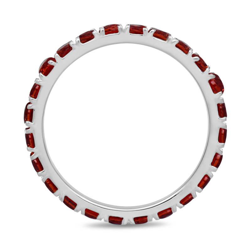 Jewelili Sterling Sliver Garnet Cubic Zirconia Half Eternity Promise Wedding Band