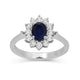 Load image into Gallery viewer, Jewelili Sterling Silver Created Blue Sapphire 1/20 CTTW Natural White Round Diamonds Flower Halo Engagement Ring
