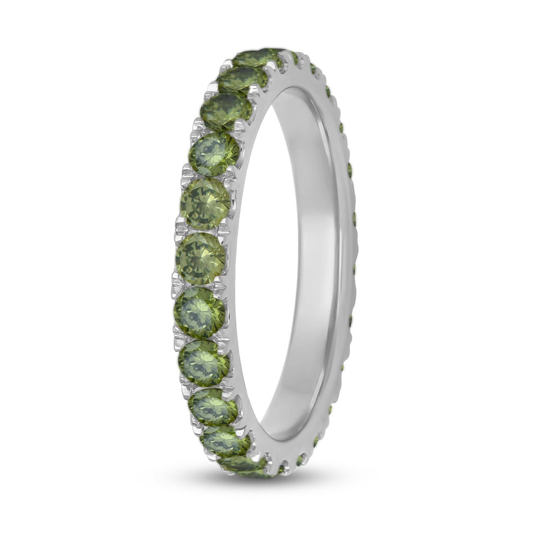 Jewelili Sterling Sliver Peridot Cubic Zirconia Half Eternity Promise Wedding Band