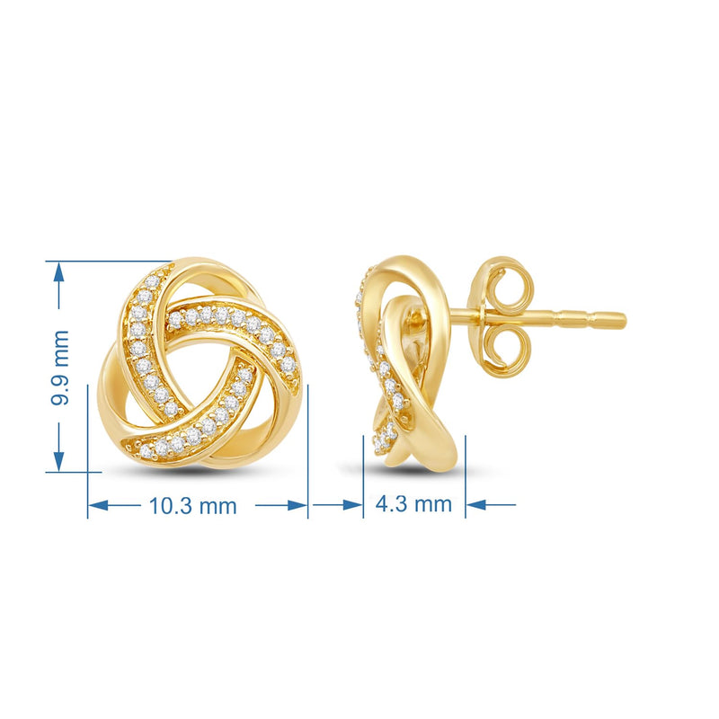 Jewelili 18K Yellow Gold over Sterling Silver 1/10 Cttw Natural White Round Diamonds Love Knot Stud Earrings