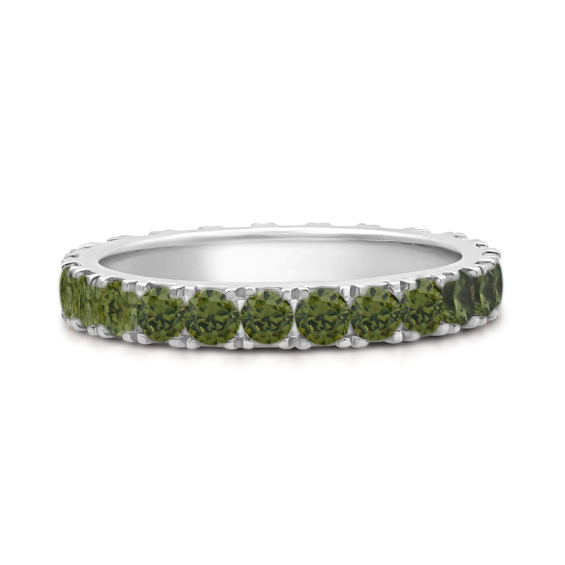 Jewelili Sterling Sliver Peridot Cubic Zirconia Half Eternity Promise Wedding Band