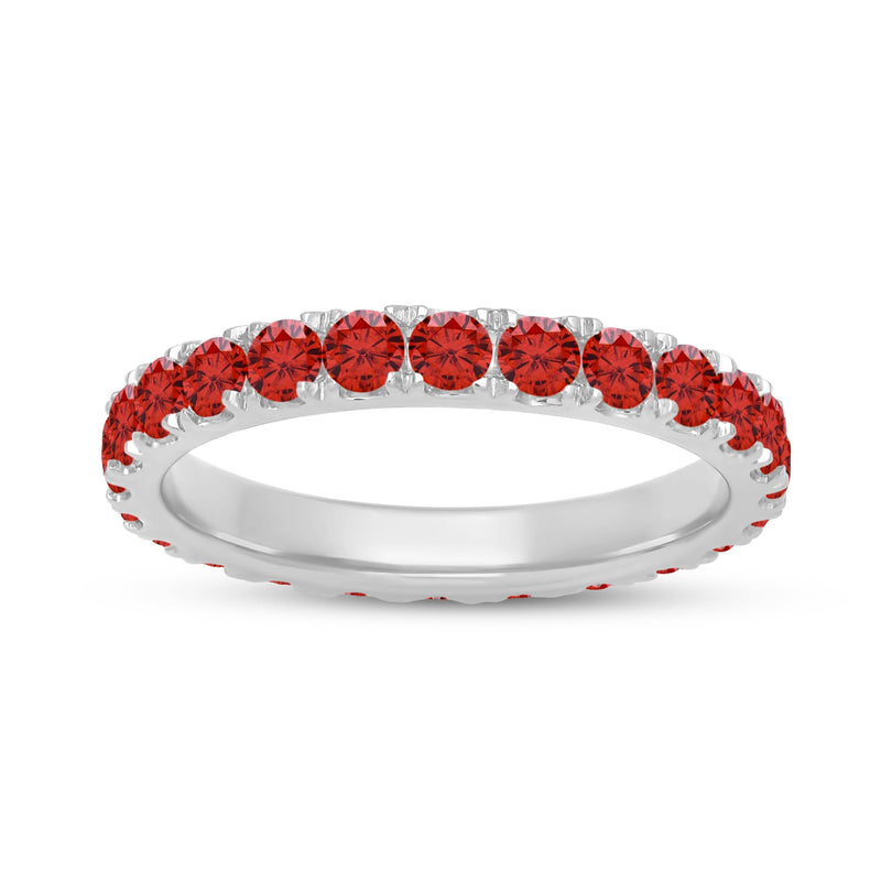 Jewelili Sterling Sliver Garnet Cubic Zirconia Half Eternity Promise Wedding Band