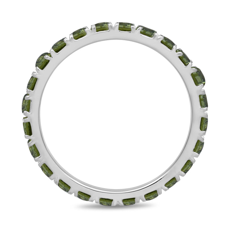 Jewelili Sterling Sliver Peridot Cubic Zirconia Half Eternity Promise Wedding Band