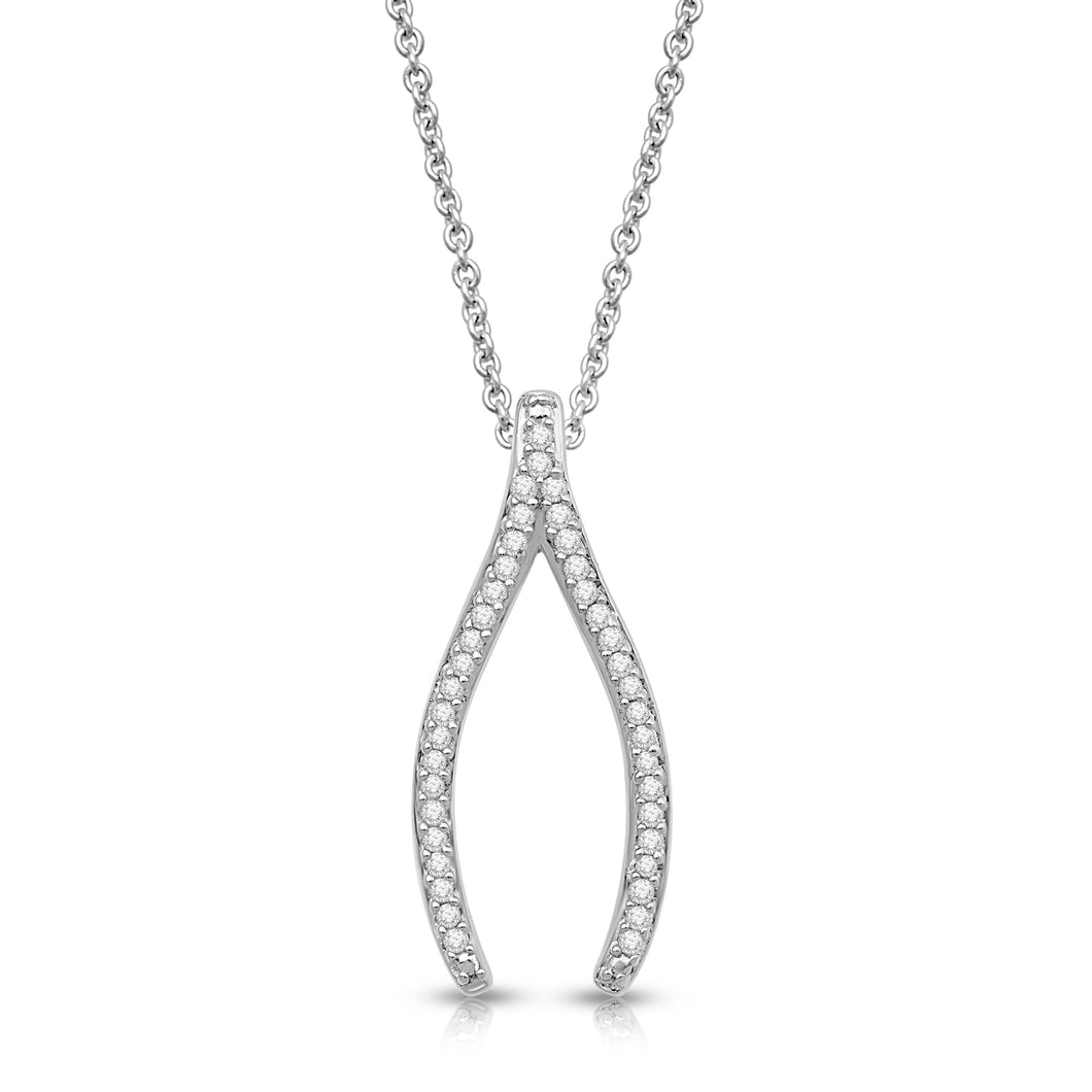 Jewelili Sterling Silver 1/10 Cttw Natural White Round Diamond Wishbone Pendant Necklace