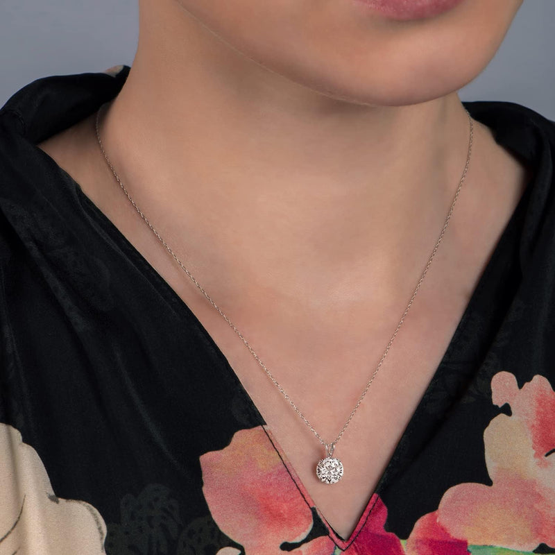 Jewelili 10K White Gold 7.5mm Cubic Zirconia Solitaire Pendant Necklace