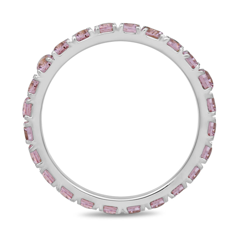 Jewelili Sterling Sliver Pink Sapphire Cubic Zirconia Half Eternity Promise Wedding Band