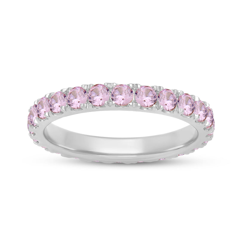 Jewelili Sterling Sliver Pink Sapphire Cubic Zirconia Half Eternity Promise Wedding Band