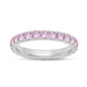 Load image into Gallery viewer, Jewelili Sterling Sliver Pink Sapphire Cubic Zirconia Half Eternity Promise Wedding Band
