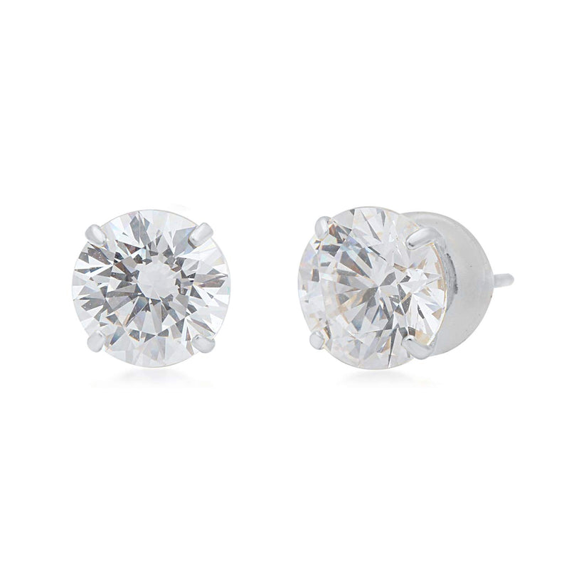 Jewelili 10K White Gold 6.5 MM Round Cut White Cubic Zirconia Solitaire Stud Earrings