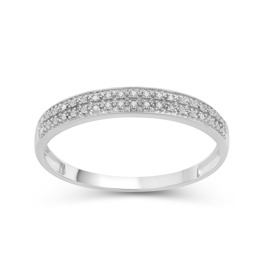 Jewelili 10K White Gold 1/20 Cttw Natural White Round Diamonds Stackable Eternity Bands Ring