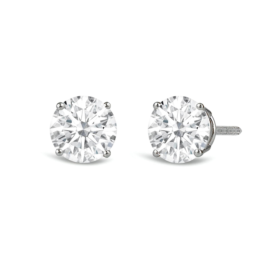 Jewelili 14K Solid White Gold Classic Four Prong Stud Earrings | IGI Certified Round Cut Lab Grown Diamond | Screw Back Posts | 1.5 CTW (F Color, SI2 Clarity) | With Gift Box
