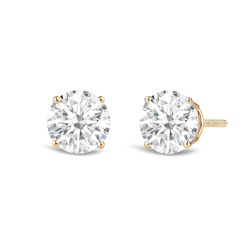 Jewelili 14K Solid Yellow Gold Classic Four Prong Stud Earrings | IGI Certified Round Cut Lab Grown Diamond | Screw Back Posts | 1.5 CTW (F Color, SI2 Clarity) | With Gift Box