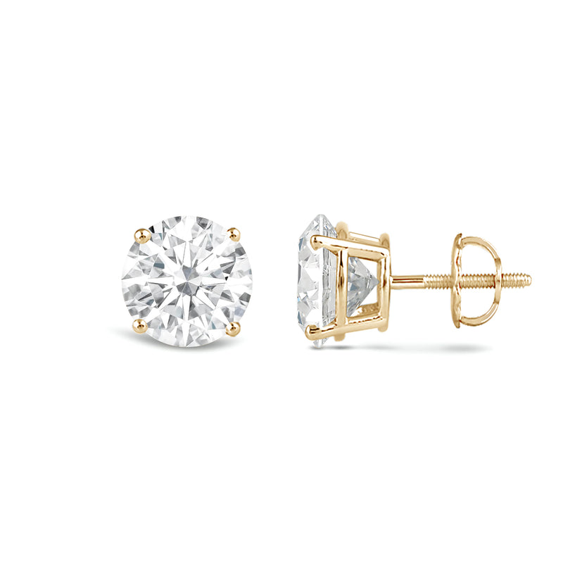 Jewelili 14K Solid Yellow Gold Classic Four Prong Stud Earrings | IGI Certified Round Cut Lab Grown Diamond | Screw Back Posts | 0.75 CTW (F Color, SI2 Clarity) | With Gift Box