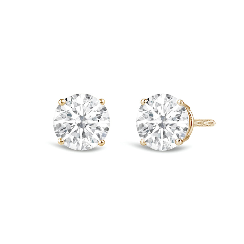 Jewelili 14K Solid Yellow Gold Classic Four Prong Stud Earrings | IGI Certified Round Cut Lab Grown Diamond | Screw Back Posts | 0.75 CTW (F Color, SI2 Clarity) | With Gift Box