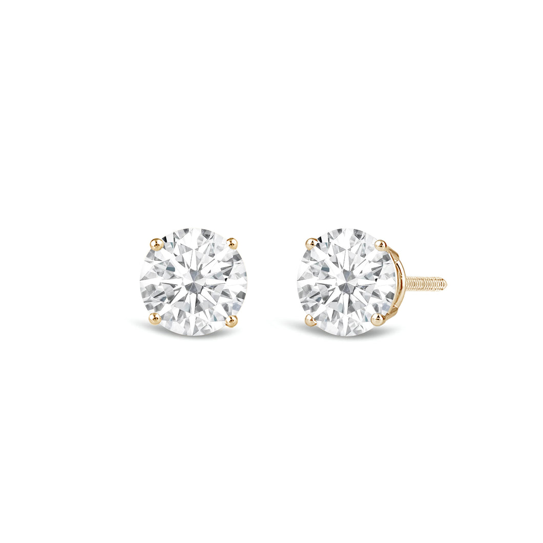 Jewelili 14K Solid Yellow Gold Classic Four Prong Stud Earrings | IGI Certified Round Cut Lab Grown Diamond | Screw Back Posts | 0.20 CTW (F Color, SI2 Clarity) | With Gift Box