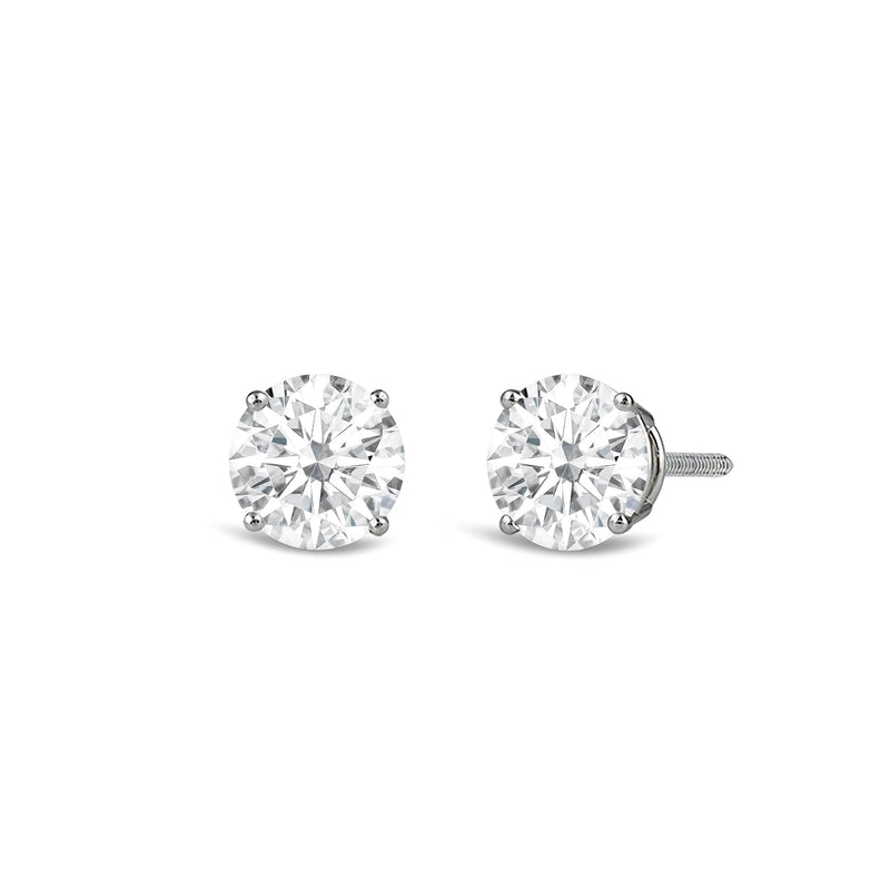 Jewelili 14K Solid White Gold Classic Four Prong Stud Earrings | IGI Certified Round Cut Lab Grown Diamond | Screw Back Posts | 0.25 CTW (F Color, SI2 Clarity) | With Gift Box