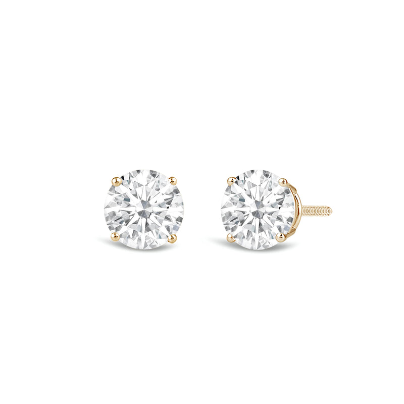 Jewelili 14K Solid Yellow Gold Classic Four Prong Stud Earrings | IGI Certified Round Cut Lab Grown Diamond | Screw Back Posts | 0.25 CTW (F Color, SI2 Clarity) | With Gift Box