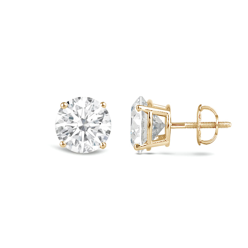 Jewelili 14K Solid Yellow Gold Classic Four Prong Stud Earrings | IGI Certified Round Cut Lab Grown Diamond | Screw Back Posts | 0.50 CTW (F Color, SI2 Clarity) | With Gift Box