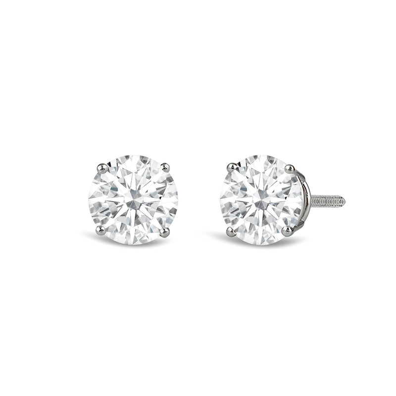 Jewelili 14K Solid White Gold Classic Four Prong Stud Earrings | IGI Certified Round Cut Lab Grown Diamond | Screw Back Posts | 0.50 CTW (F Color, SI2 Clarity) | With Gift Box