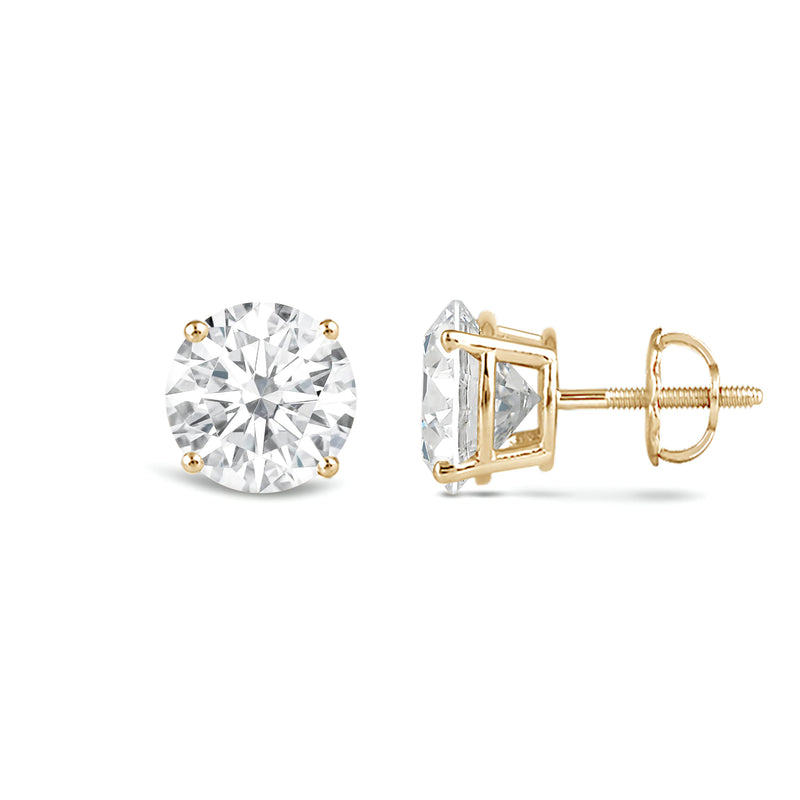Jewelili 14K Solid Yellow Gold Classic Four Prong Stud Earrings | IGI Certified Round Cut Lab Grown Diamond | Screw Back Posts | 1.0 CTW (F Color, SI2 Clarity) | With Gift Box