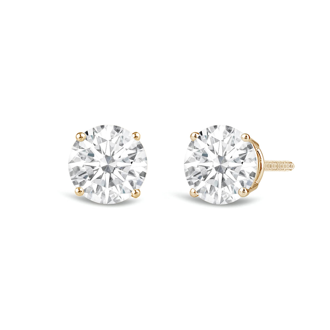 Jewelili 14K Solid Yellow Gold Classic Four Prong Stud Earrings | IGI Certified Round Cut Lab Grown Diamond | Screw Back Posts | 1.0 CTW (F Color, SI2 Clarity) | With Gift Box