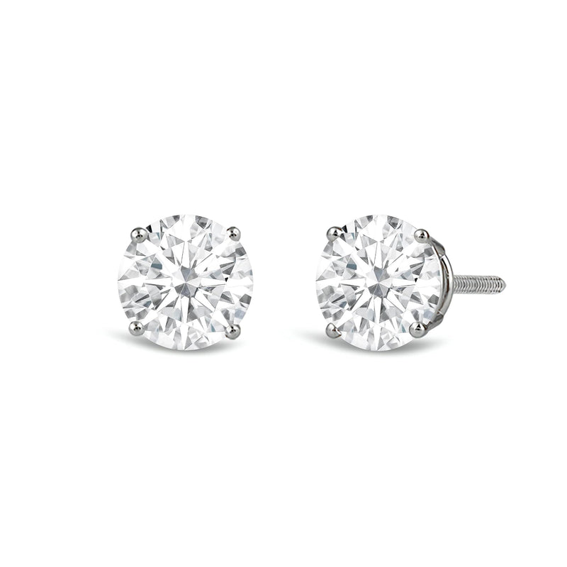 Jewelili 14K Solid White Gold Classic Four Prong Stud Earrings | IGI Certified Round Cut Lab Grown Diamond | Screw Back Posts | 1.0 CTW (F Color, SI2 Clarity) | With Gift Box