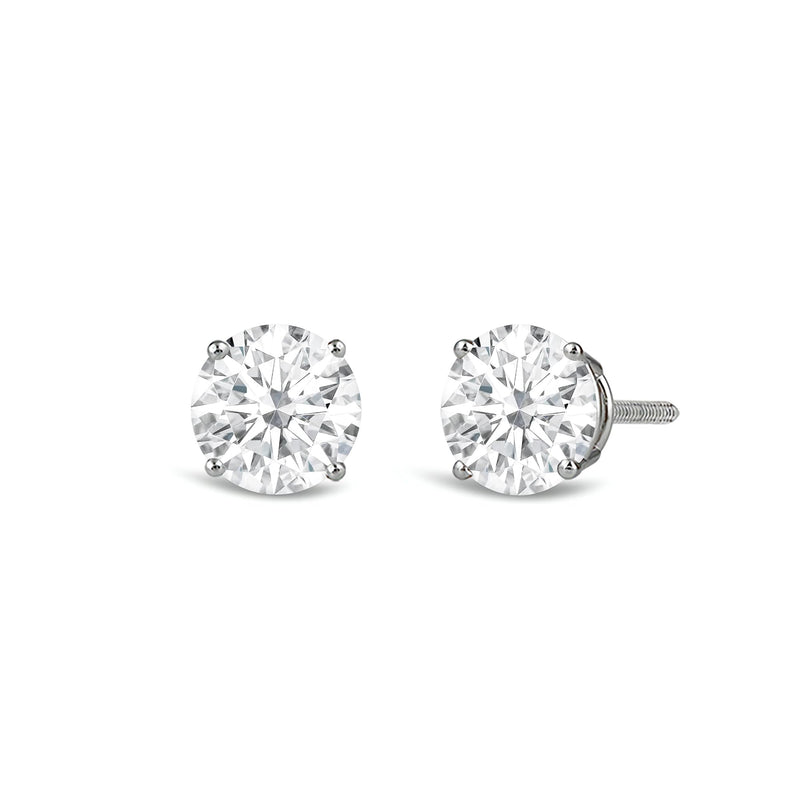 Jewelili 14K Solid White Gold Classic Four Prong Stud Earrings | IGI Certified Round Cut Lab Grown Diamond | Screw Back Posts | 0.33 CTW (F Color, SI2 Clarity) | With Gift Box