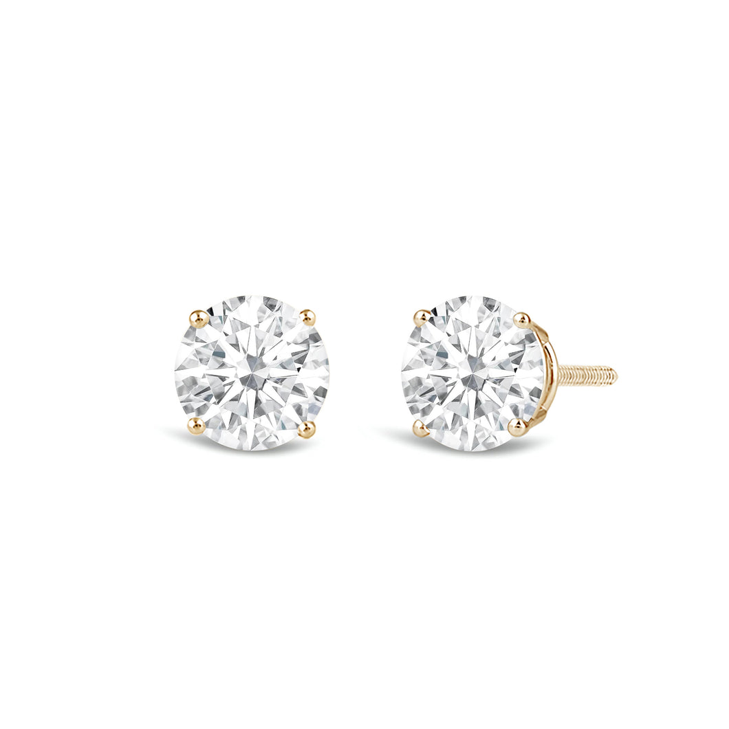Jewelili 14K Solid Yellow Gold Classic Four Prong Stud Earrings | IGI Certified Round Cut Lab Grown Diamond | Screw Back Posts | 0.33 CTW (F Color, SI2 Clarity) | With Gift Box