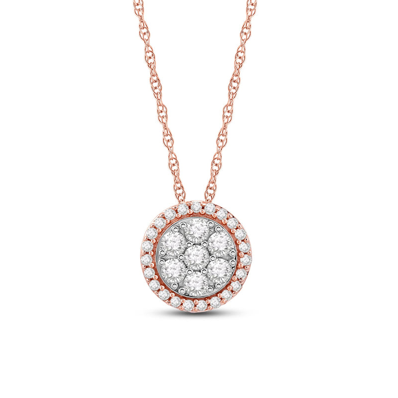 Jewelili 10K Rose Gold 1/4 Cttw Natural White Round Diamond Pendant Necklace
