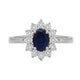 Load image into Gallery viewer, Jewelili Sterling Silver Created Blue Sapphire 1/20 CTTW Natural White Round Diamonds Flower Halo Engagement Ring
