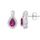 Load image into Gallery viewer, Jewelili Sterling Silver 6x4 MM Pear Shape Created Ruby and Round White Sapphire Earrings
