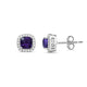 Load image into Gallery viewer, Jewelili Sterling Silver Cushion Cut Amethyst and Round Created White Sapphire Halo Studs Earrings
