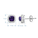 Load image into Gallery viewer, Jewelili Sterling Silver Cushion Cut Amethyst and Round Created White Sapphire Halo Studs Earrings

