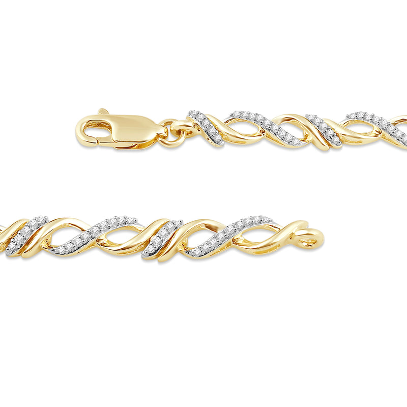 Jewelili 10K Yellow Gold 1/2 Cttw Natural White Round Diamond link Bracelet