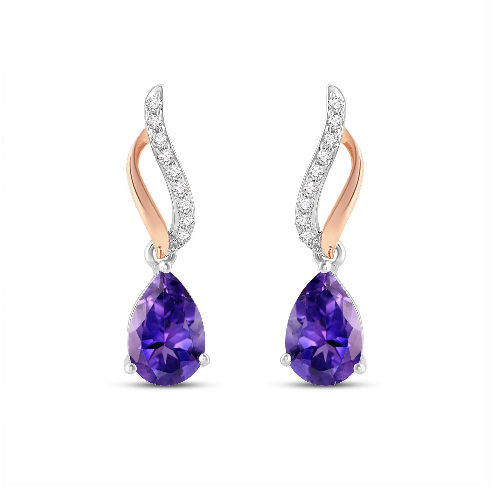 Jewelili 14K Rose Gold over Sterling Silver with Amethyst and Created