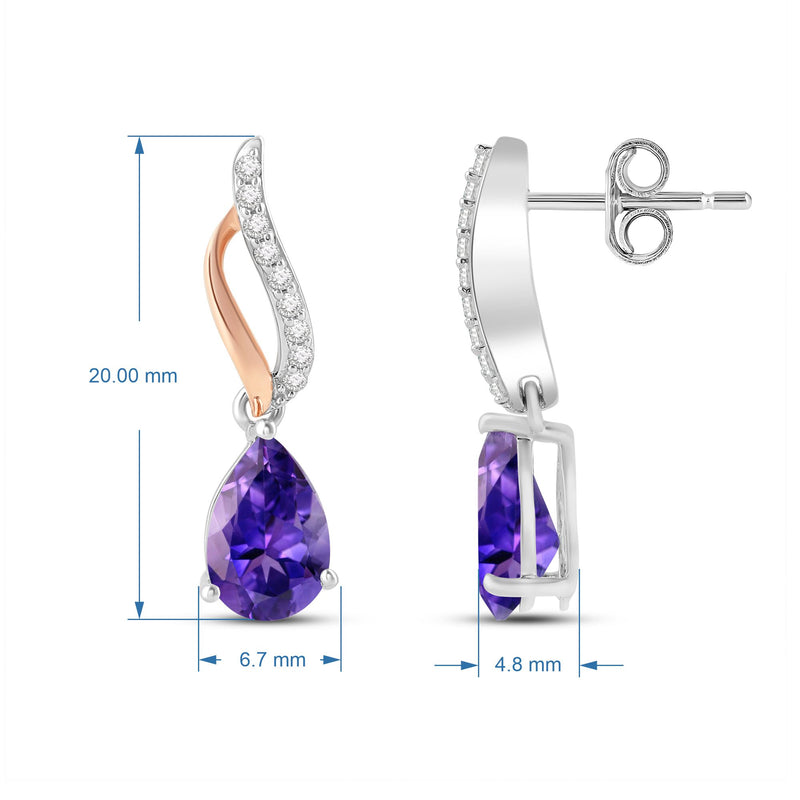 Jewelili 14K Rose Gold over Sterling Silver with Amethyst and Created White Sapphire Dangle Earrings