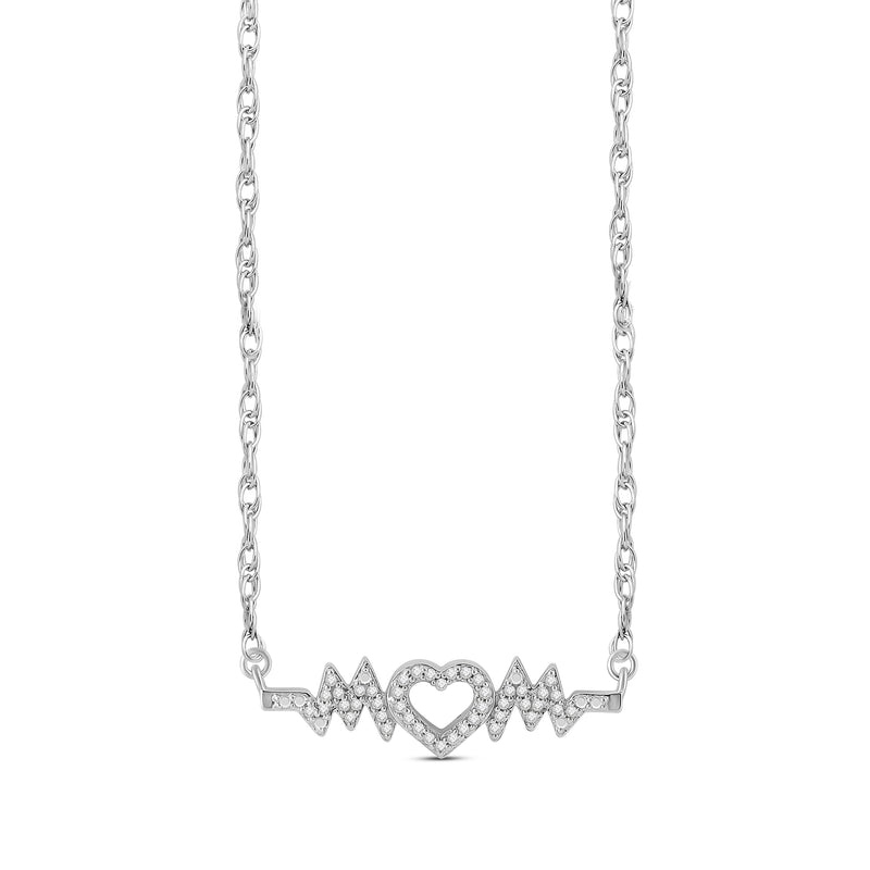 Jewelili Sterling Silver with 1/10 CTTW Diamonds Lifeline Pulse Pendant Necklace