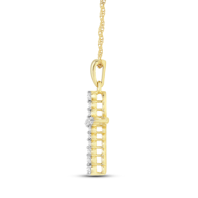 Jewelili 10K Yellow Gold with 1/4 CTTW Diamonds Cross Pendant Necklace