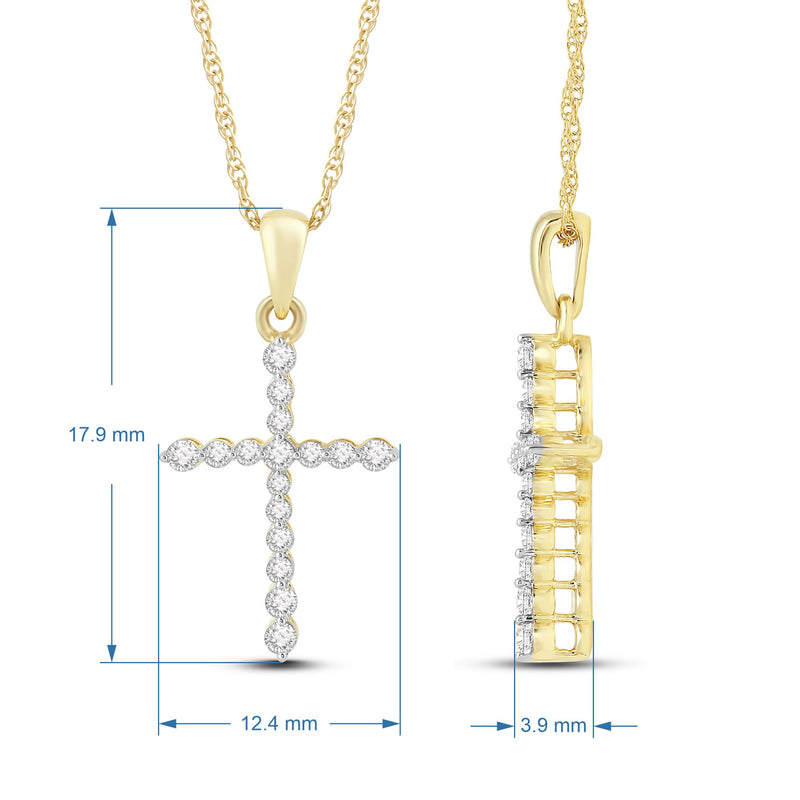 Jewelili 10K Yellow Gold with 1/4 CTTW Diamonds Cross Pendant Necklace