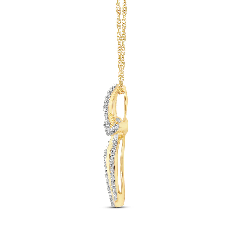 Jewelili 10K Yellow Gold with 1/10 CTTW Diamonds Cross Infinity Pendant Necklace