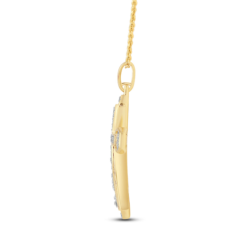 Jewelili 14K Yellow Gold over Sterling Silver with 1/2 CTTW Diamonds Pendant Necklace