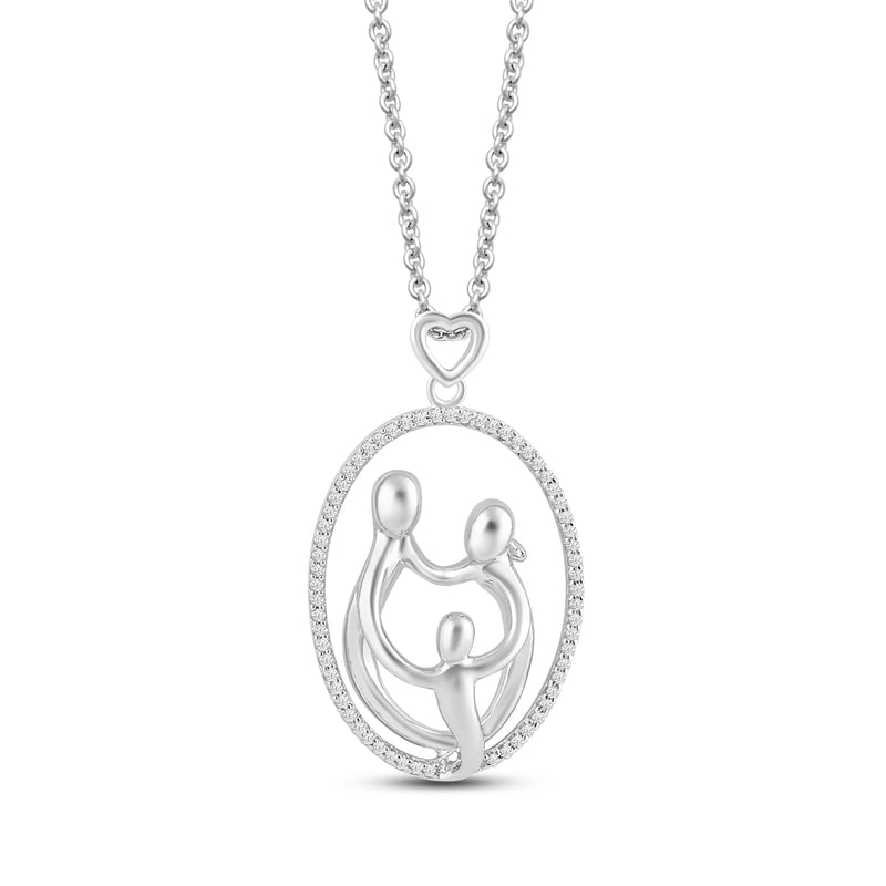 Jewelili Sterling Silver 1/6 Cttw Natural White Round Diamond Parents with One Child Family Pendant Necklace