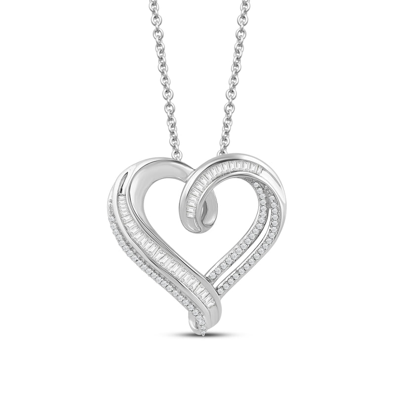 Jewelili Sterling Silver with 1/2 CTTW Diamonds Heart Pendant Necklace