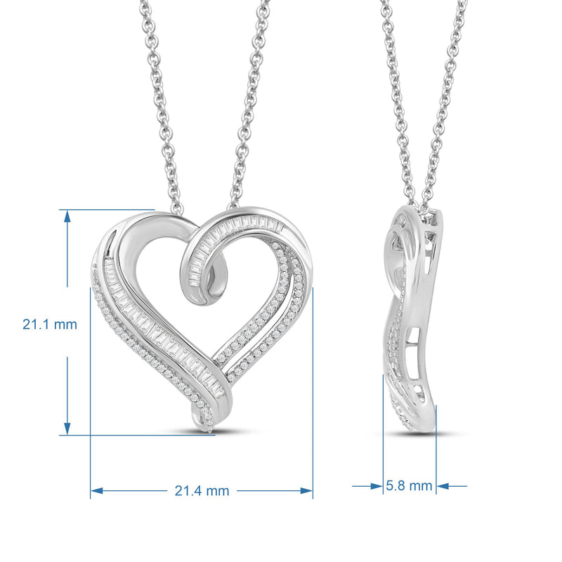 Jewelili Sterling Silver with 1/2 CTTW Diamonds Heart Pendant Necklace