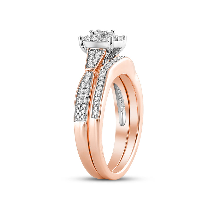 Jewelili 14K Rose Gold over Sterling Silver with 1/3 CTTW Diamonds Bridal Engagement Ring